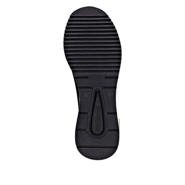 Remonte Ladies Black Vegan Zip & Lace Wide Shoes with slip-resistant rubber sole, casual stylish footwear.