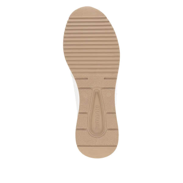 Remonte D0T10-80 women's wide fit trainers with multi zip and lace design, beige color, rubber sole, and casual sporty style.