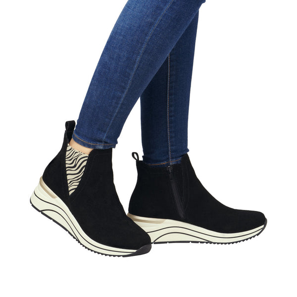 Remonte D0T75-03 Ladies Black Suede Side Zip Ankle Boots-elevate your sole