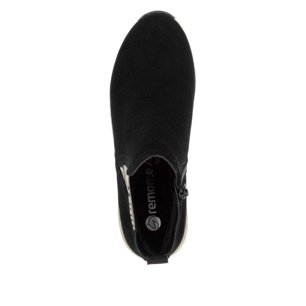 Remonte D0T75-03 Ladies Black Suede Side Zip Ankle Boots-elevate your sole