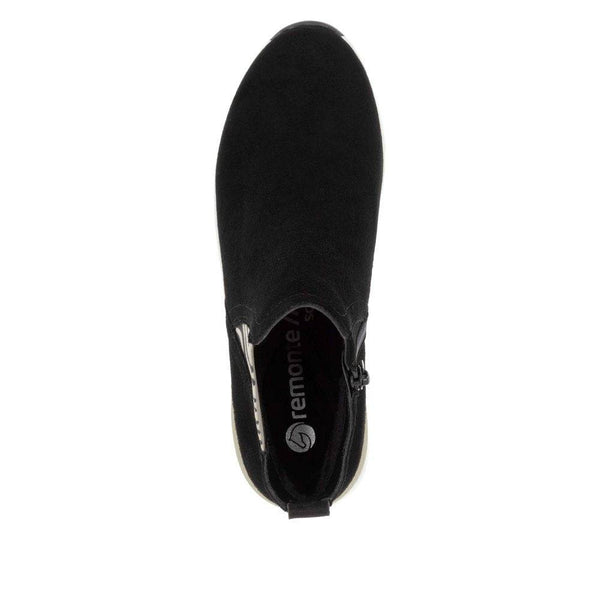 Remonte D0T75-03 Ladies Black Suede Side Zip Ankle Boots-elevate your sole