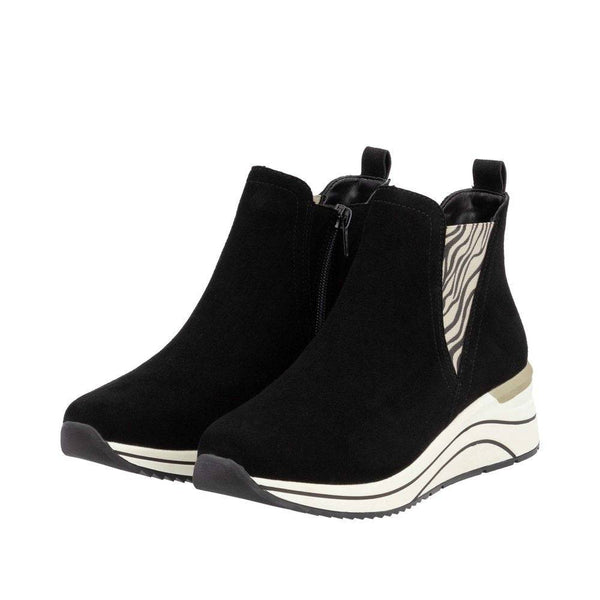 Remonte D0T75-03 Ladies Black Suede Side Zip Ankle Boots-elevate your sole
