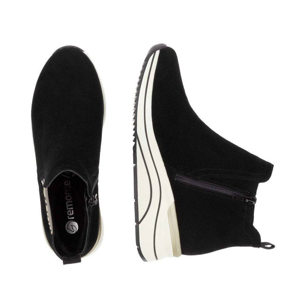 Remonte D0T75-03 Ladies Black Suede Side Zip Ankle Boots-elevate your sole