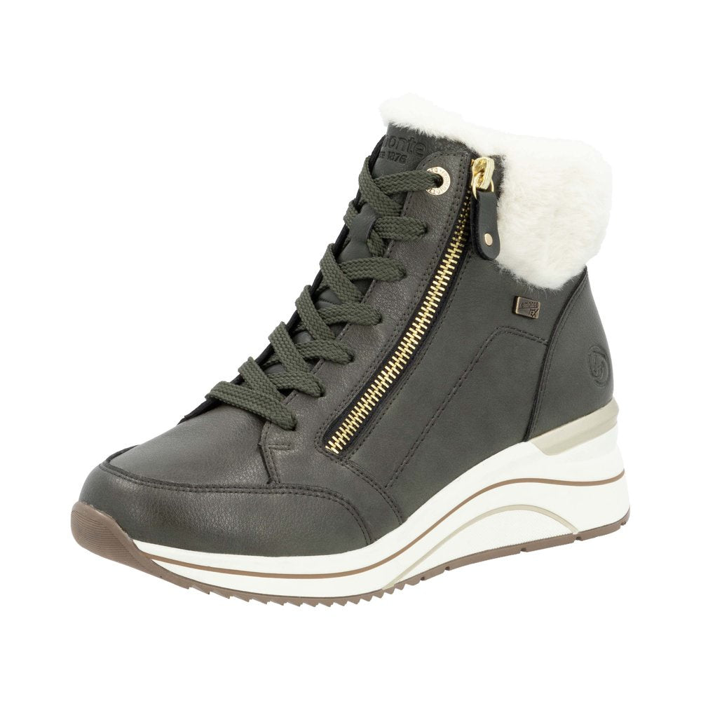 Remonte D0T77-52 Ladies Green Leather Water Resistant Side Zip Ankle Boots-elevate your sole