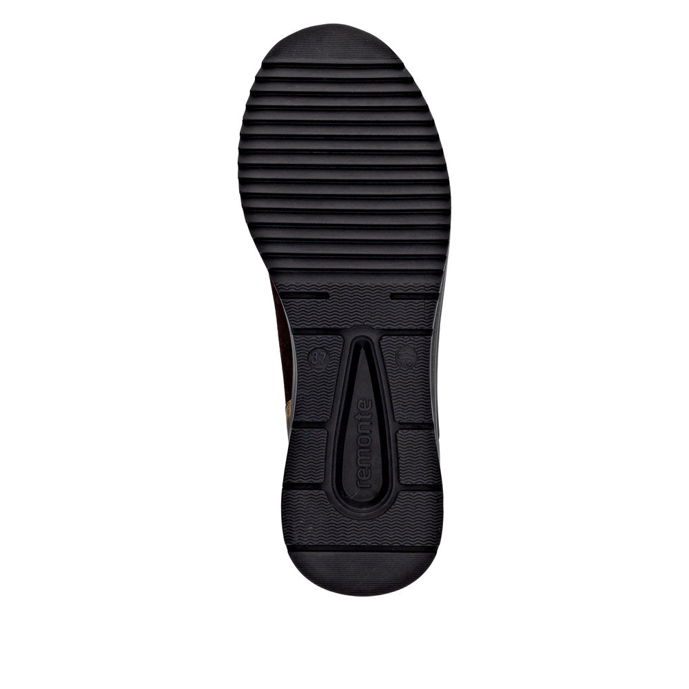 Remonte D0T78-90 women's wide-fit metallic vegan ankle boots with front zip, durable rubber sole, and stylish design.