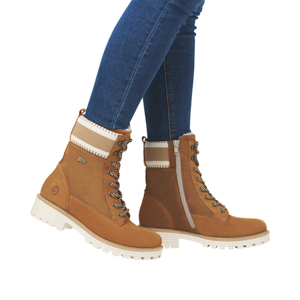 Remonte D0W77-22 Ladies Tan Suede Water Resistant Zip & Lace Ankle Boots-elevate your sole