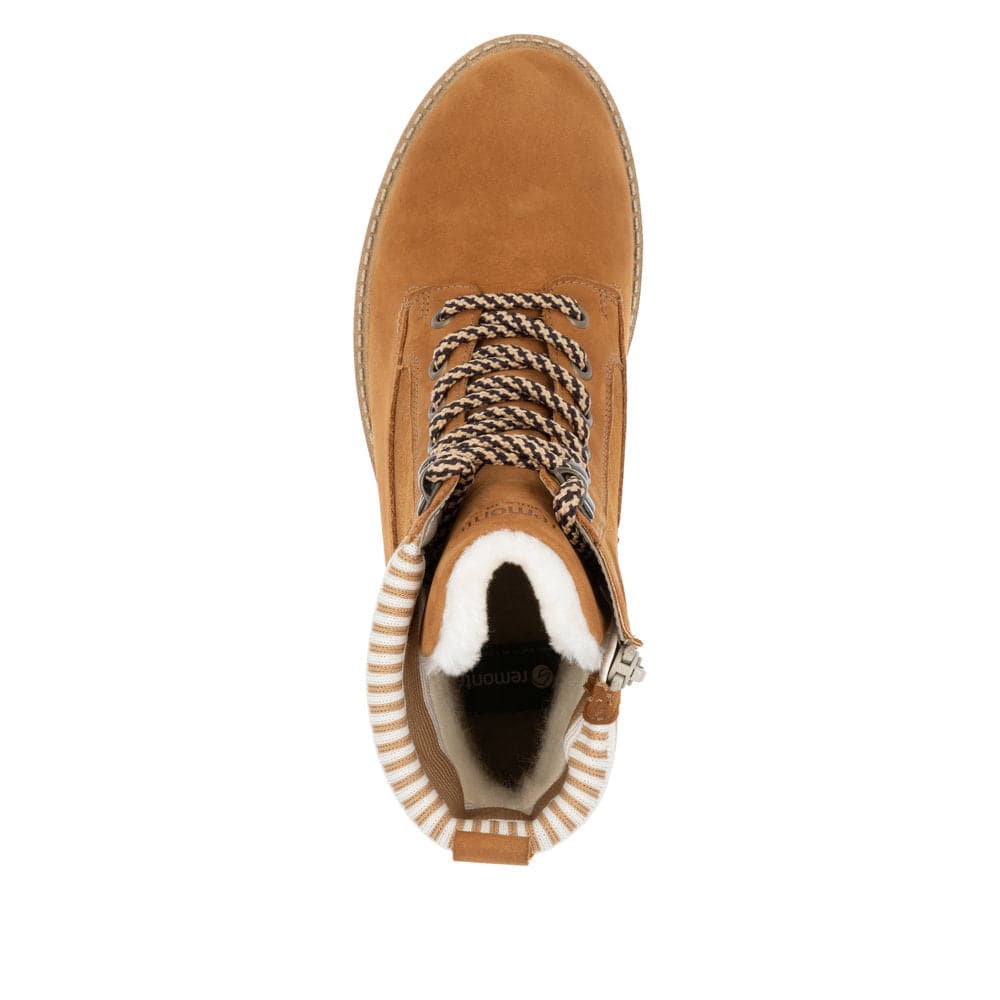 Remonte D0W77-22 Ladies Tan Suede Water Resistant Zip & Lace Ankle Boots-elevate your sole