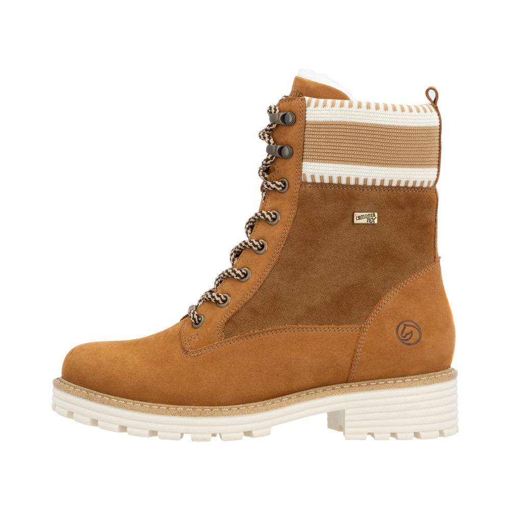 Remonte D0W77-22 Ladies Tan Suede Water Resistant Zip & Lace Ankle Boots-elevate your sole