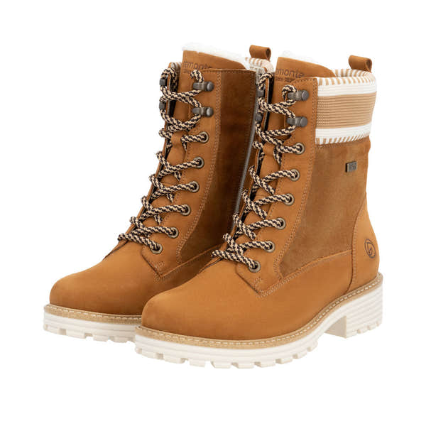 Remonte D0W77-22 Ladies Tan Suede Water Resistant Zip & Lace Ankle Boots-elevate your sole