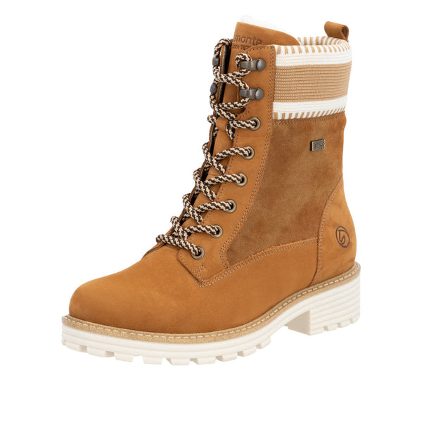 Remonte D0W77-22 Ladies Tan Suede Water Resistant Zip & Lace Ankle Boots-elevate your sole