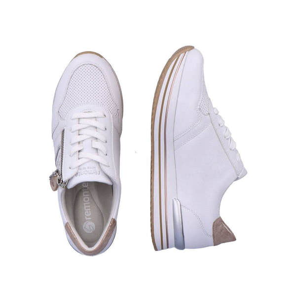 Remonte D1318-80 Ladies White And Rose Gold Leather & Textile Zip & Lace Trainers-elevate your sole