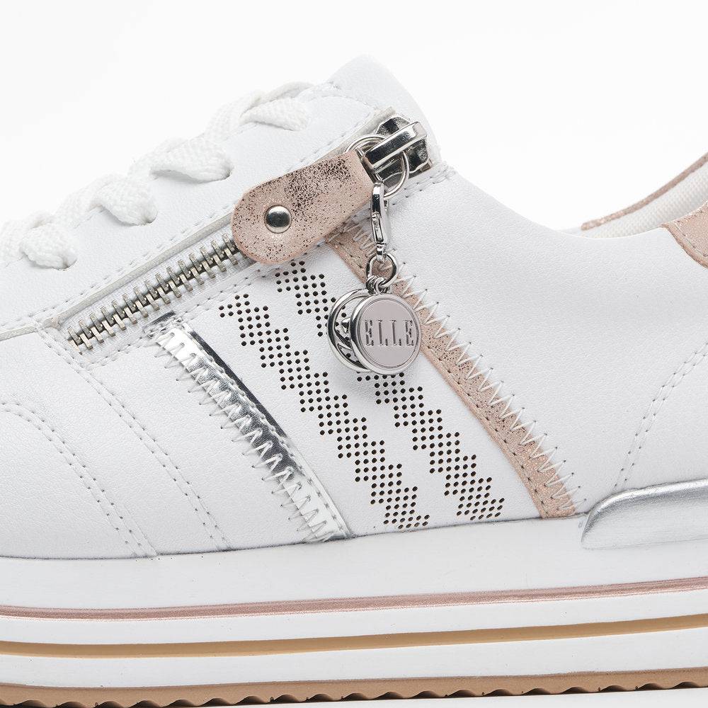 Remonte D1318-80 Ladies White And Rose Gold Leather & Textile Zip & Lace Trainers-elevate your sole