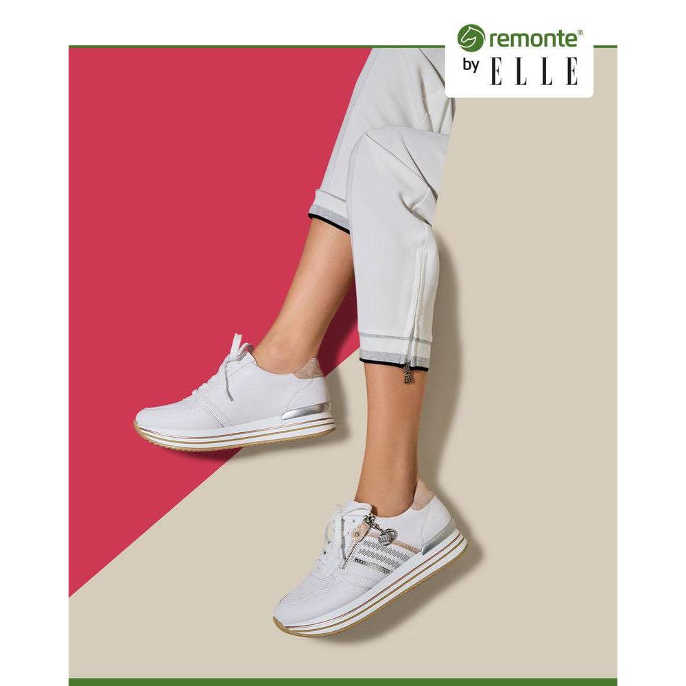 Remonte D1318-80 Ladies White And Rose Gold Leather & Textile Zip & Lace Trainers-elevate your sole