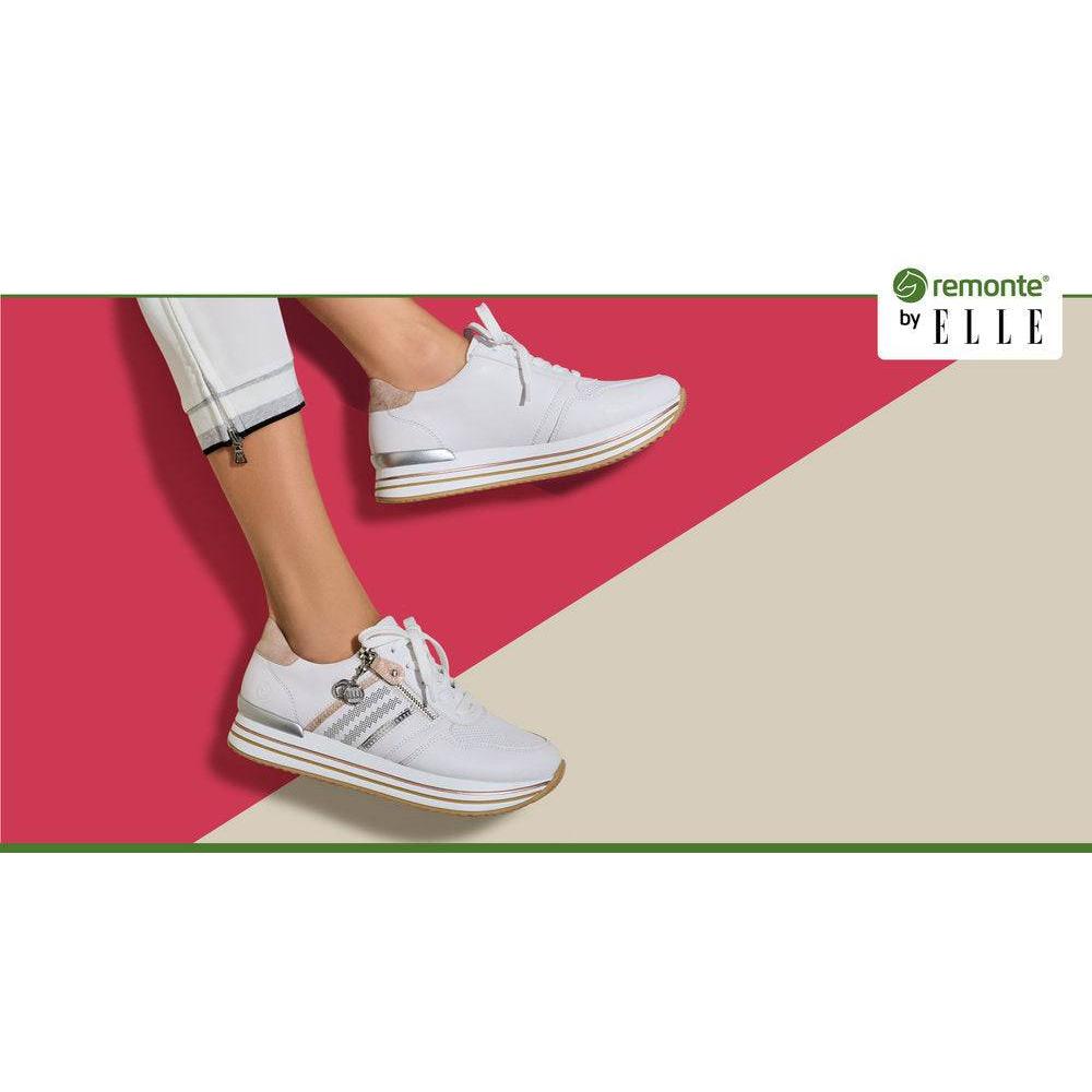 Remonte D1318-80 Ladies White And Rose Gold Leather & Textile Zip & Lace Trainers-elevate your sole
