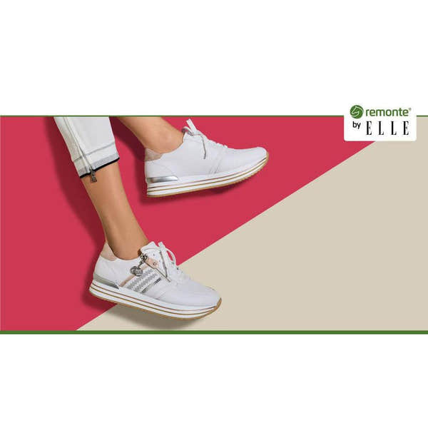 Remonte D1318-80 Ladies White And Rose Gold Leather & Textile Zip & Lace Trainers-elevate your sole