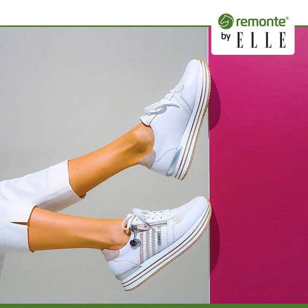 Remonte D1318-80 Ladies White And Rose Gold Leather & Textile Zip & Lace Trainers-elevate your sole