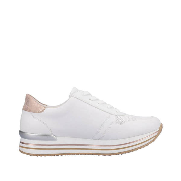 Remonte D1318-80 Ladies White And Rose Gold Leather & Textile Zip & Lace Trainers-elevate your sole