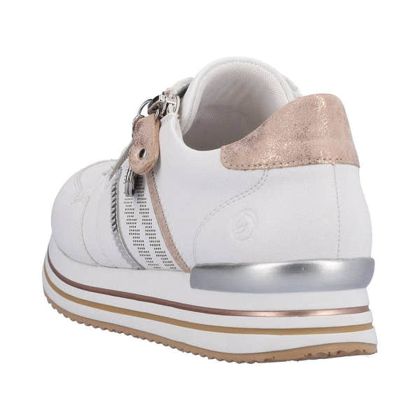 Remonte D1318-80 Ladies White And Rose Gold Leather & Textile Zip & Lace Trainers-elevate your sole