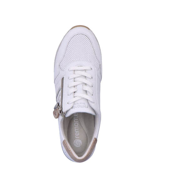 Remonte D1318-80 Ladies White And Rose Gold Leather & Textile Zip & Lace Trainers-elevate your sole
