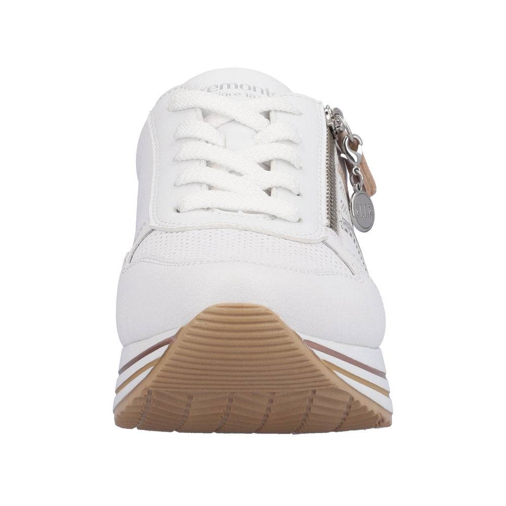 Remonte D1318-80 Ladies White And Rose Gold Leather & Textile Zip & Lace Trainers-elevate your sole
