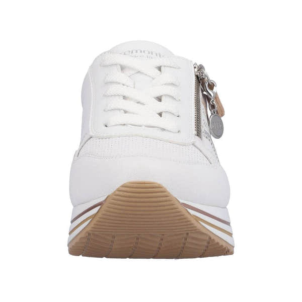 Remonte D1318-80 Ladies White And Rose Gold Leather & Textile Zip & Lace Trainers-elevate your sole