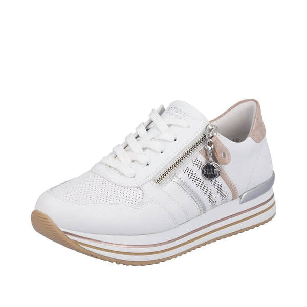 Remonte D1318-80 Ladies White And Rose Gold Leather & Textile Zip & Lace Trainers-elevate your sole