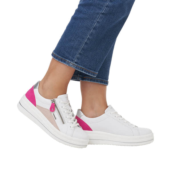 Remonte D1C01-80 Ladies White Leather Zip & Lace Trainers-elevate your sole