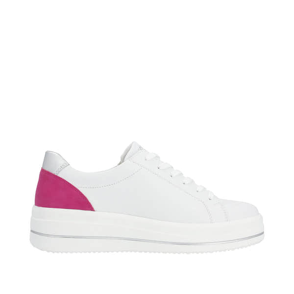 Remonte D1C01-80 Ladies White Leather Zip & Lace Trainers-elevate your sole