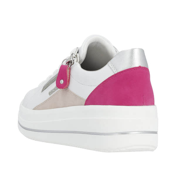 Remonte D1C01-80 Ladies White Leather Zip & Lace Trainers-elevate your sole