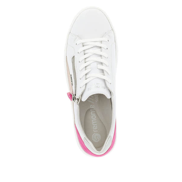 Remonte D1C01-80 Ladies White Leather Zip & Lace Trainers-elevate your sole