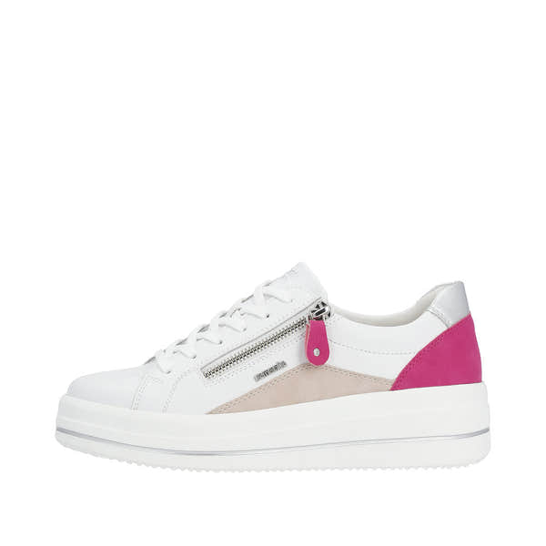 Remonte D1C01-80 Ladies White Leather Zip & Lace Trainers-elevate your sole