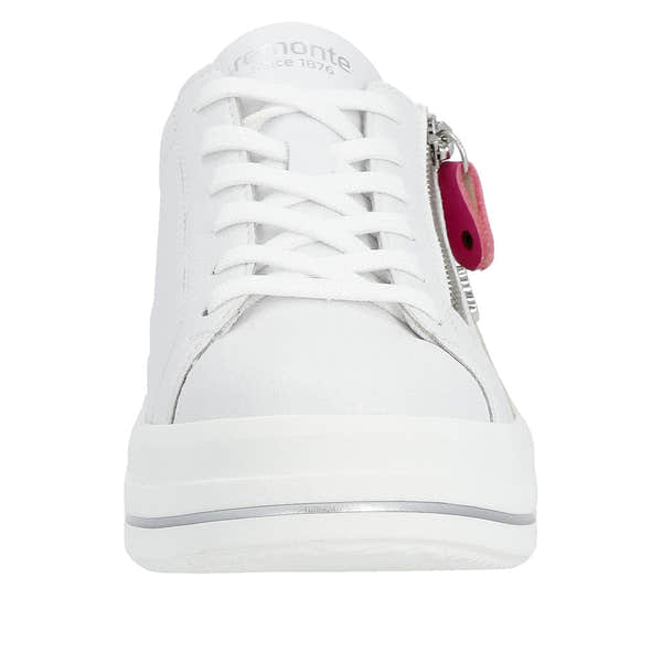 Remonte D1C01-80 Ladies White Leather Zip & Lace Trainers-elevate your sole