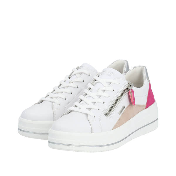 Remonte D1C01-80 Ladies White Leather Zip & Lace Trainers-elevate your sole