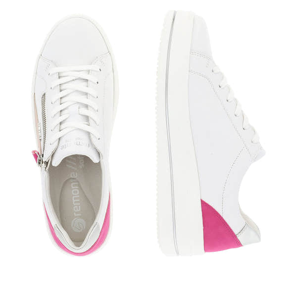 Remonte D1C01-80 Ladies White Leather Zip & Lace Trainers-elevate your sole