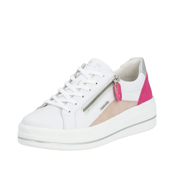 Remonte D1C01-80 Ladies White Leather Zip & Lace Trainers-elevate your sole