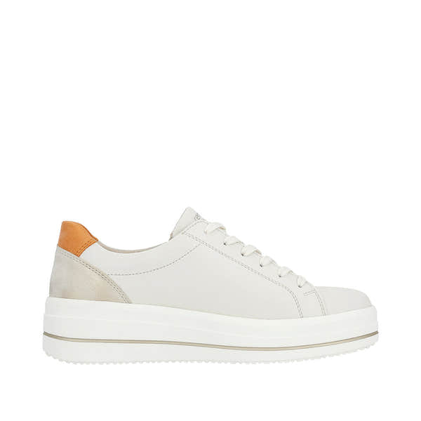 Remonte D1C01-81 Ladies Off White Leather Zip & Lace Trainers-elevate your sole