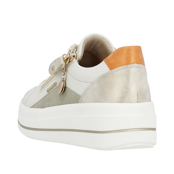 Remonte D1C01-81 Ladies Off White Leather Zip & Lace Trainers-elevate your sole