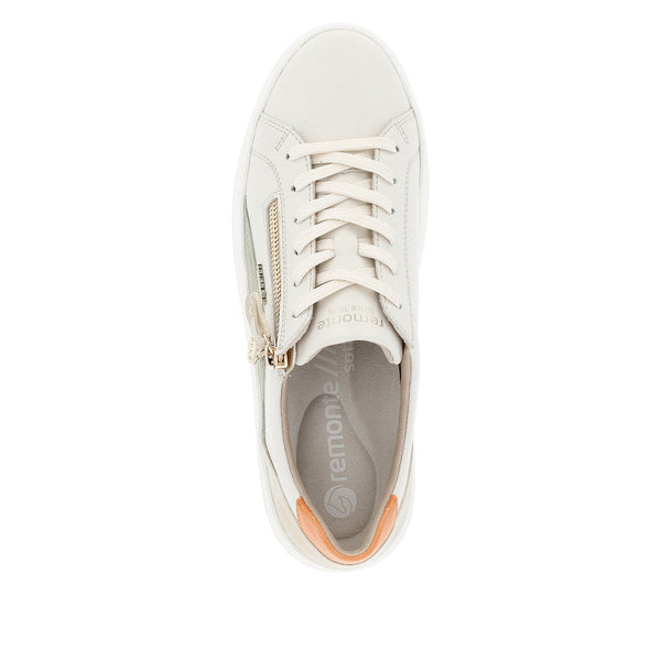 Remonte D1C01-81 Ladies Off White Leather Zip & Lace Trainers-elevate your sole