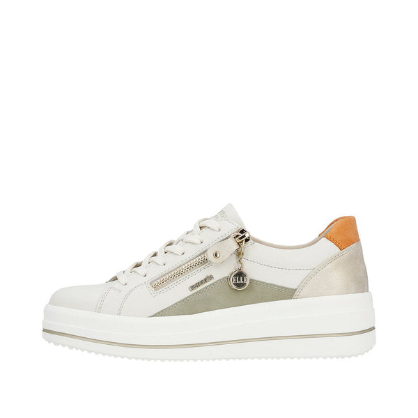 Remonte D1C01-81 Ladies Off White Leather Zip & Lace Trainers-elevate your sole