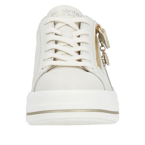 Remonte D1C01-81 Ladies Off White Leather Zip & Lace Trainers-elevate your sole