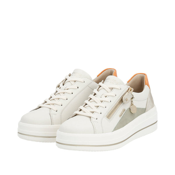 Remonte D1C01-81 Ladies Off White Leather Zip & Lace Trainers-elevate your sole