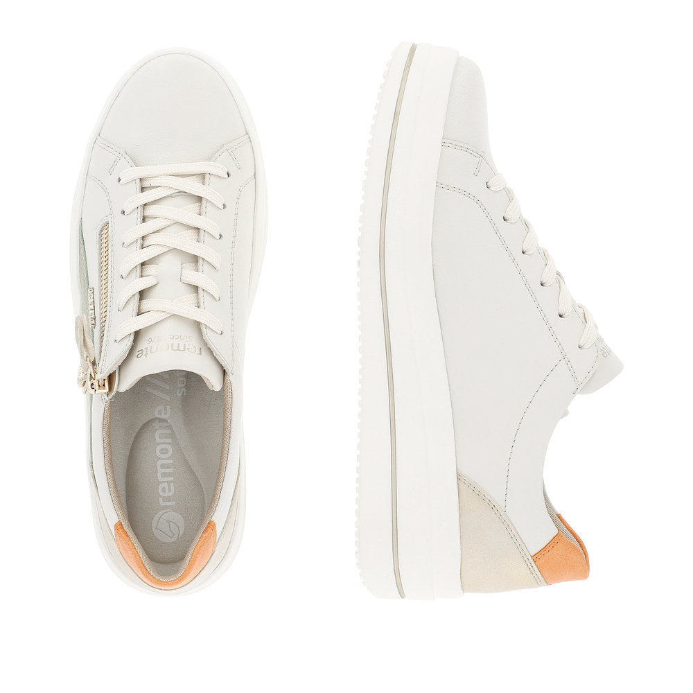 Remonte D1C01-81 Ladies Off White Leather Zip & Lace Trainers-elevate your sole