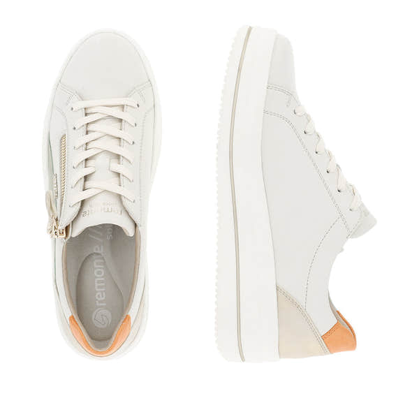 Remonte D1C01-81 Ladies Off White Leather Zip & Lace Trainers-elevate your sole