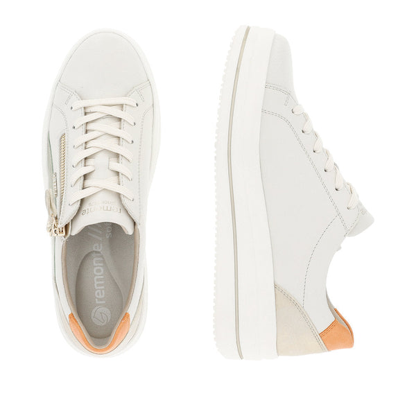 Remonte D1C01-81 Ladies Off White Leather Zip & Lace Trainers-elevate your sole