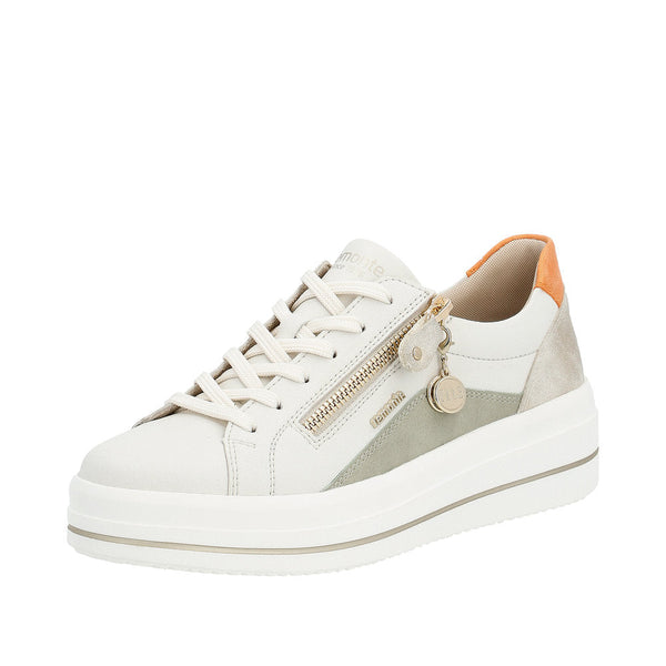 Remonte D1C01-81 Ladies Off White Leather Zip & Lace Trainers-elevate your sole