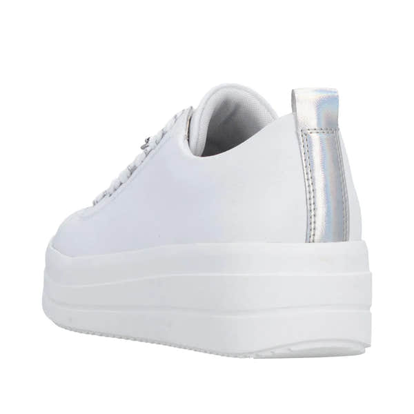 Remonte D1C03-82 women's white leather lace-up shoes with a chunky platform sole and holographic heel accent.
