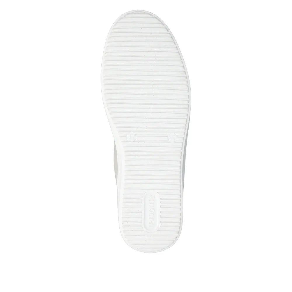 Remonte D1C10-90 ladies off-white/silver vegan elasticated shoes, rubber sole detail, minimal style.