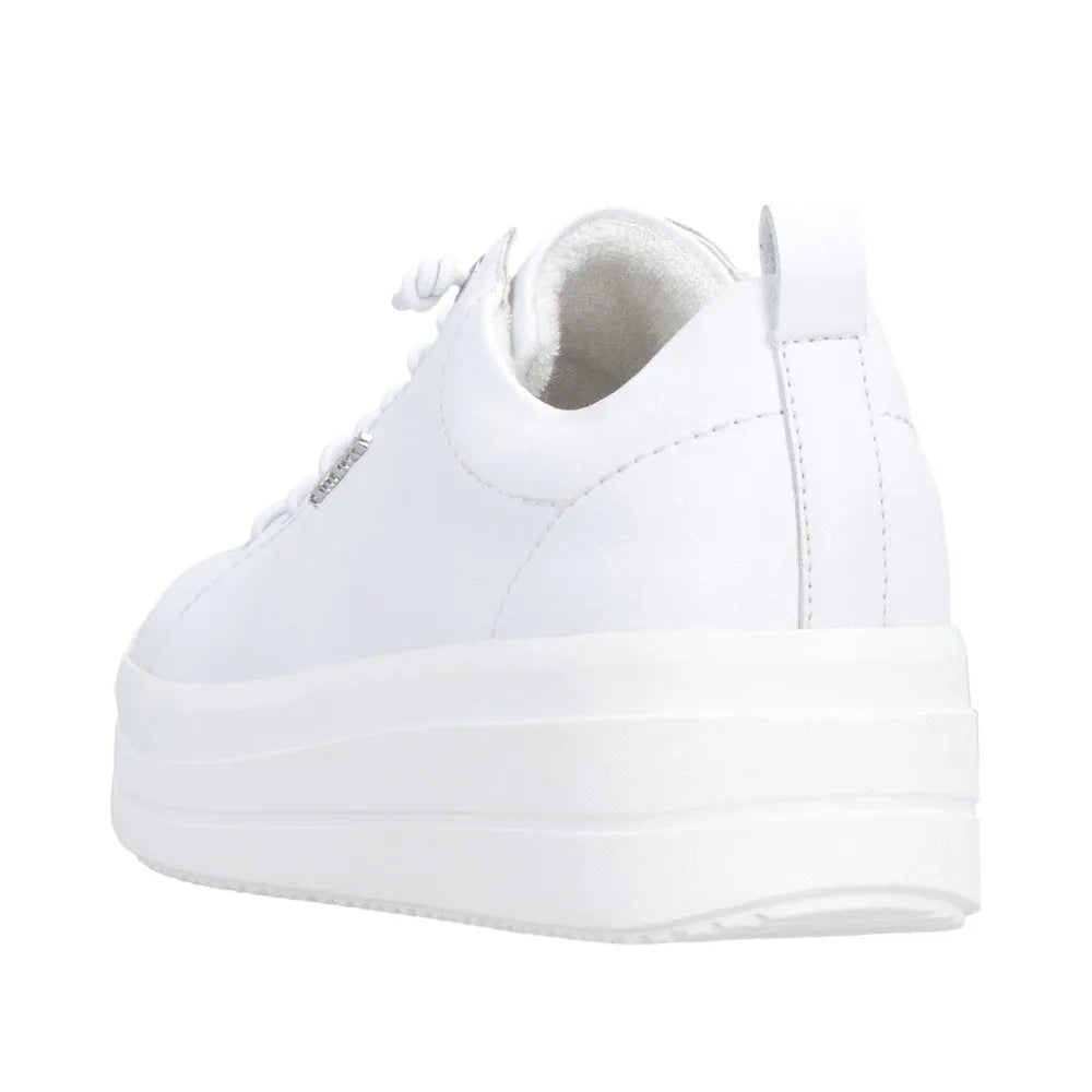 White leather lace-up wedge sneakers with a chunky platform sole and minimalist design.