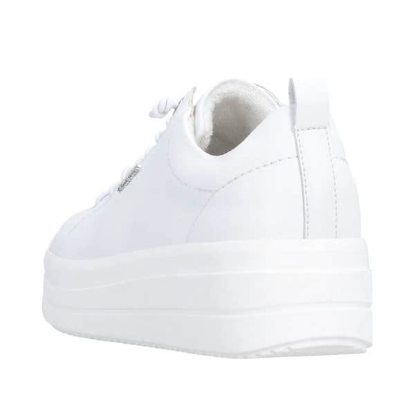White leather lace-up wedge sneakers with a chunky platform sole and minimalist design.