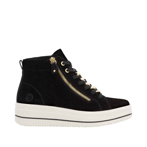 Remonte D1C70-02 Ladies Schwarz Suede Zip & Lace Shoes-elevate your sole